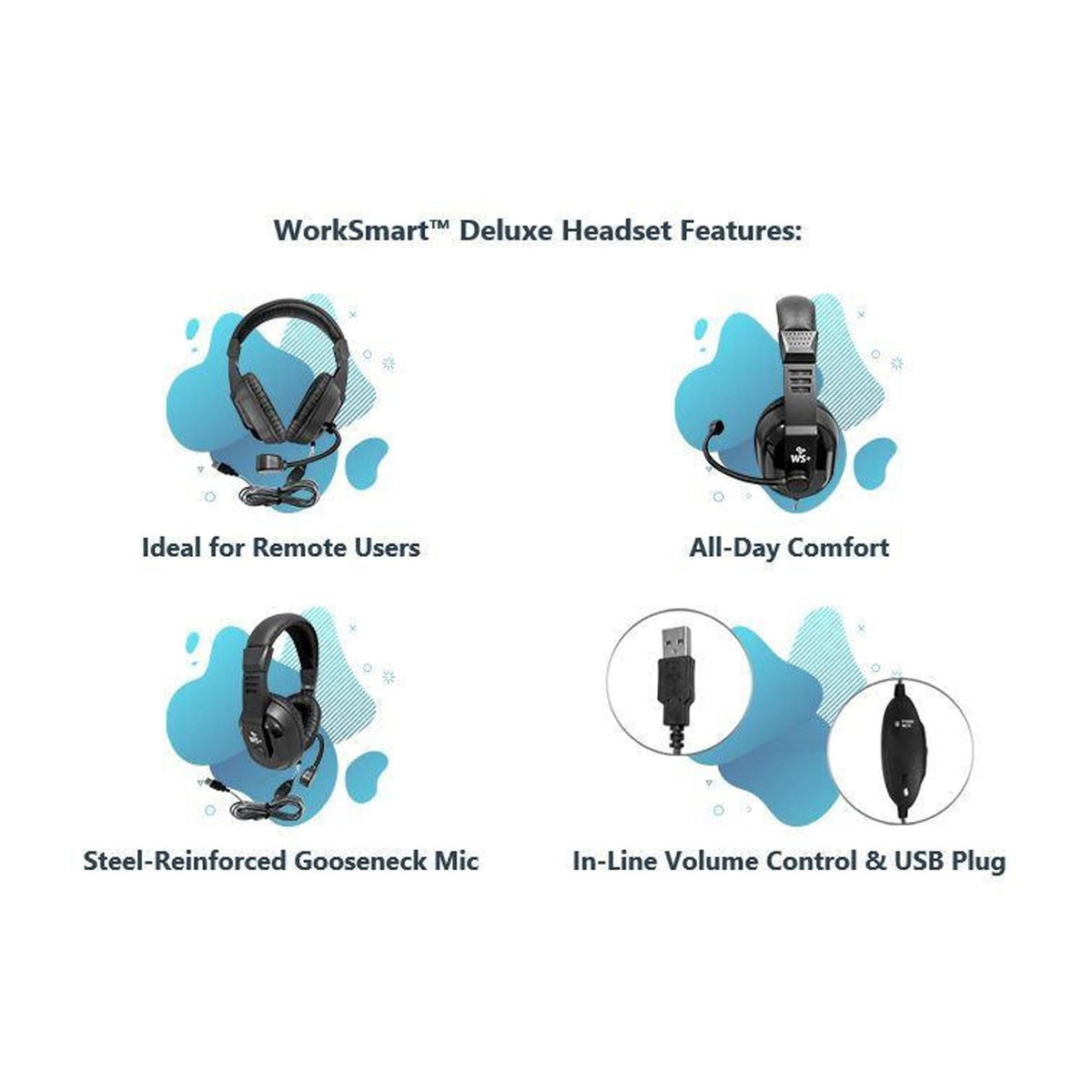 HamiltonBuhl WorkSmart Plus Deluxe USB Headset, Steel?Reinforced Gooseneck Mic, In?Line Volume Control, Padded Leatherette Headband & Cushions