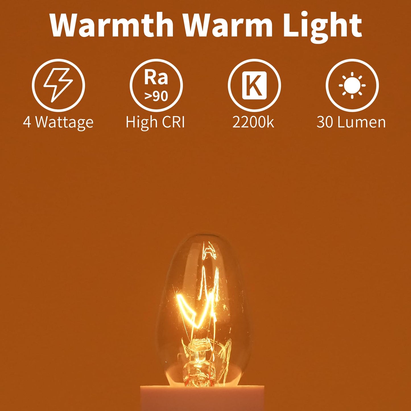 COLWATT 15-Pack Night Light Bulbs 4 Watt, 120V E12 C7 Small Light Bulb for Plug-in Himalayan Salt Lamp, 2200K Warm White, 30 Lumen, Dimmable
