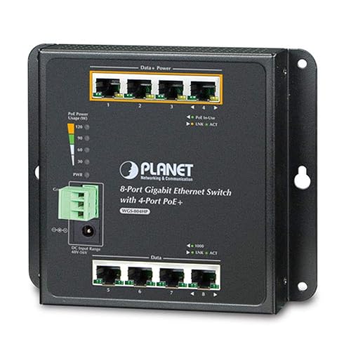 Planet WGS-804HP 8-Port 10/100/1000T Wall Mounted Gigabit Ethernet Switch with 4-Port PoE+