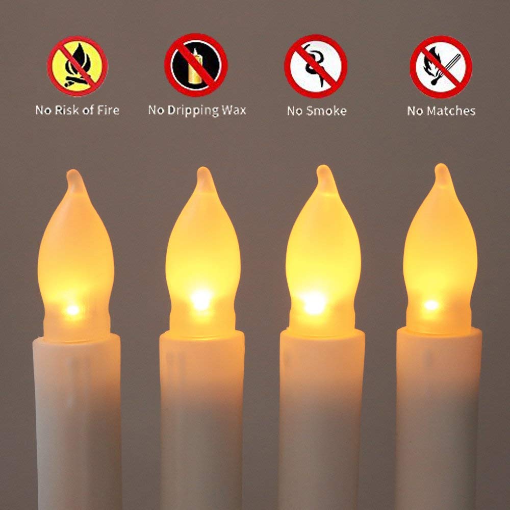 LeeHon Plastic Art Deco Taper Candles, Set of 12 Warm White, Flameless LED, Battery Operated, Realistic Flickering, Ideal for Decoration, Weddings