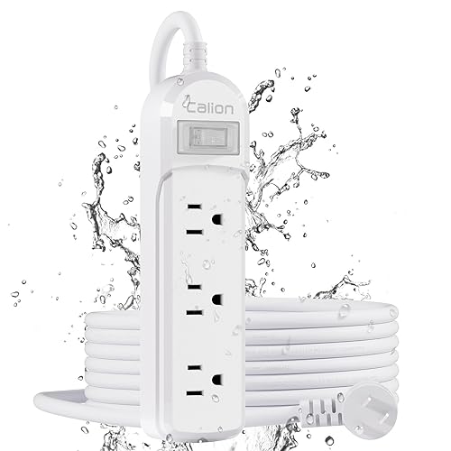 CALIONLTD Outdoor Power Strip Waterproof IPX6 Surge Protector with 10 FT Extension Cord 3 Widely Outlets Overload Protection Shockproof Flat Plug Wall