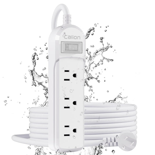 CALIONLTD Outdoor Power Strip Waterproof IPX6 Surge Protector with 10 FT Extension Cord 3 Widely Outlets Overload Protection Shockproof Flat Plug Wall