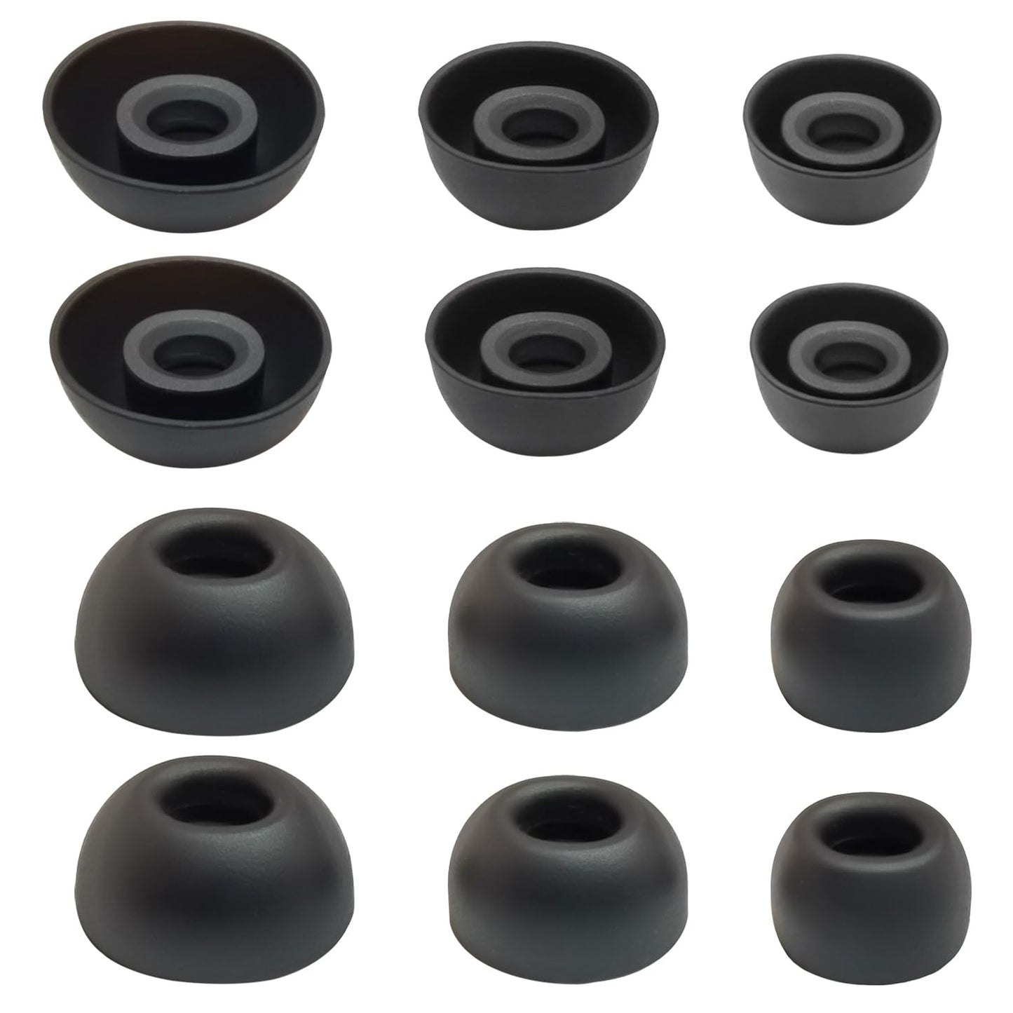 Mijusun Oval Silicone Ear Tips for True Wireless Earbuds - 6 Pairs Universal Replacement for 4.0-6.0mm Nozzle, Comfortable Secure Fit (S/M/L), Black