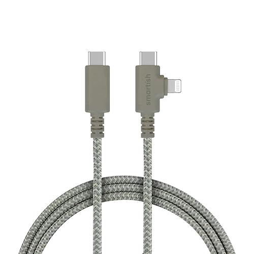 Smartish 2 in 1 USB C to USB C/Lightning Cable - Crown Joule - 6 Ft Fabric Wrapped Fast Charging Cord - for iPhone, Galaxy, Pixel - 100W Dual Fast…