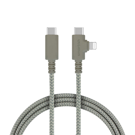 Smartish 2 in 1 USB C to USB C/Lightning Cable - Crown Joule - 6 Ft Fabric Wrapped Fast Charging Cord - for iPhone, Galaxy, Pixel - 100W Dual Fast…