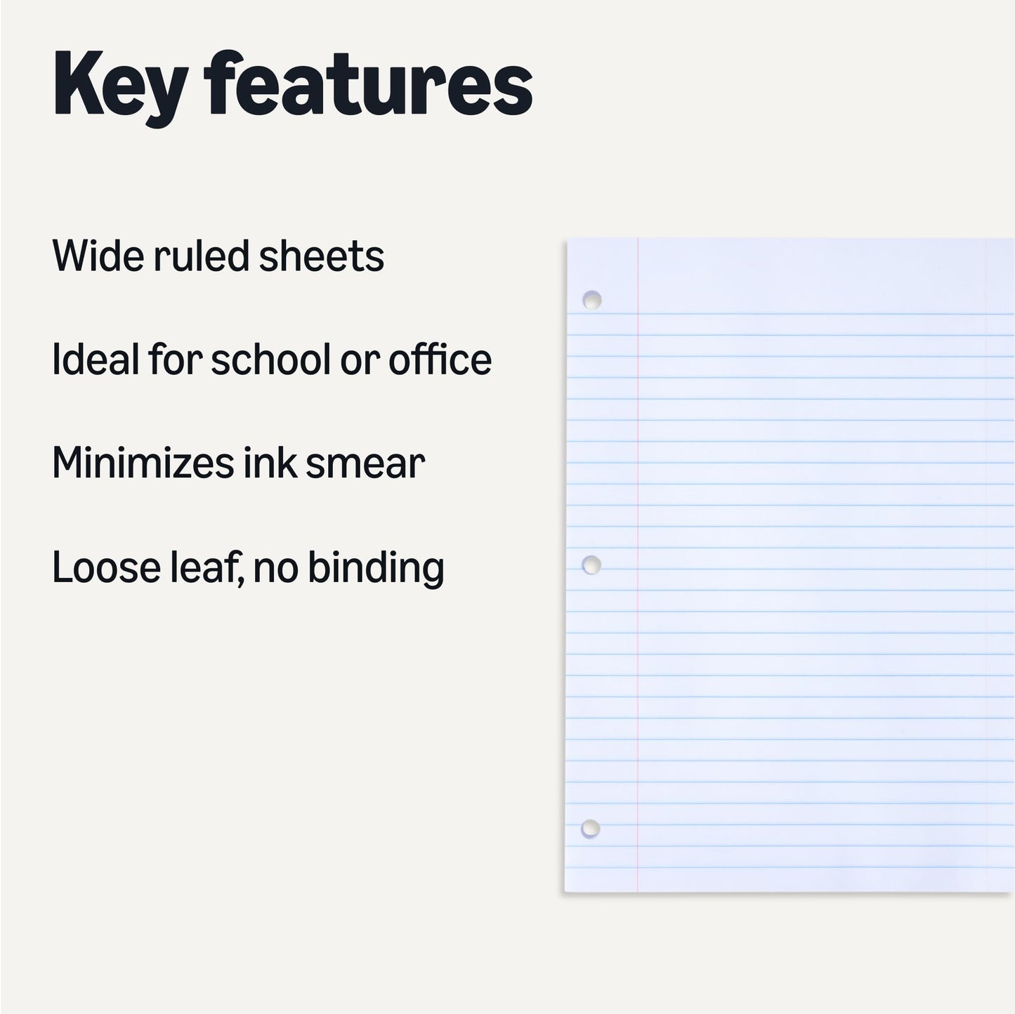 Amazon Basics Wide Ruled Loose Leaf Paper, 10.5" x 8", 150 Sheets, No Binding, White, 1-Pack