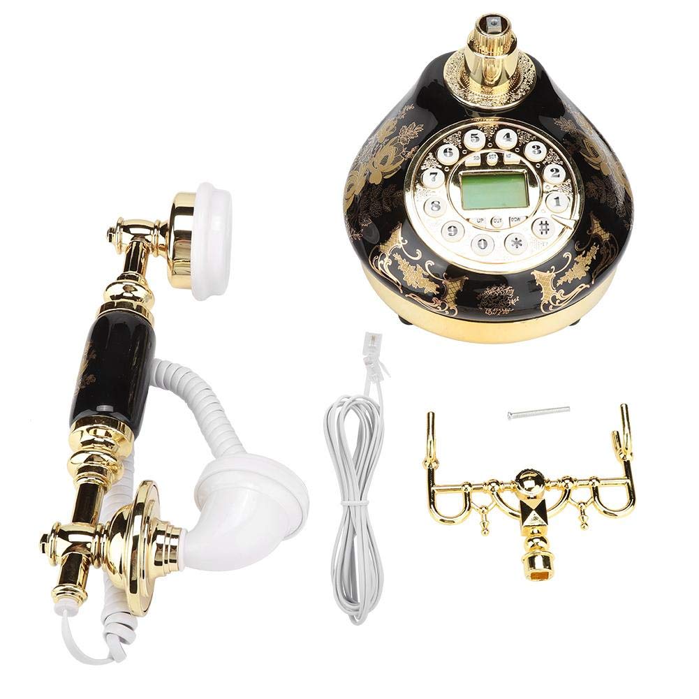 Antique Phone, Retro Ceramic Gold Flower Pattern Old Classic Landline Telephone with Dual/DTMF System Caller ID Backlit Display for Office Home Living