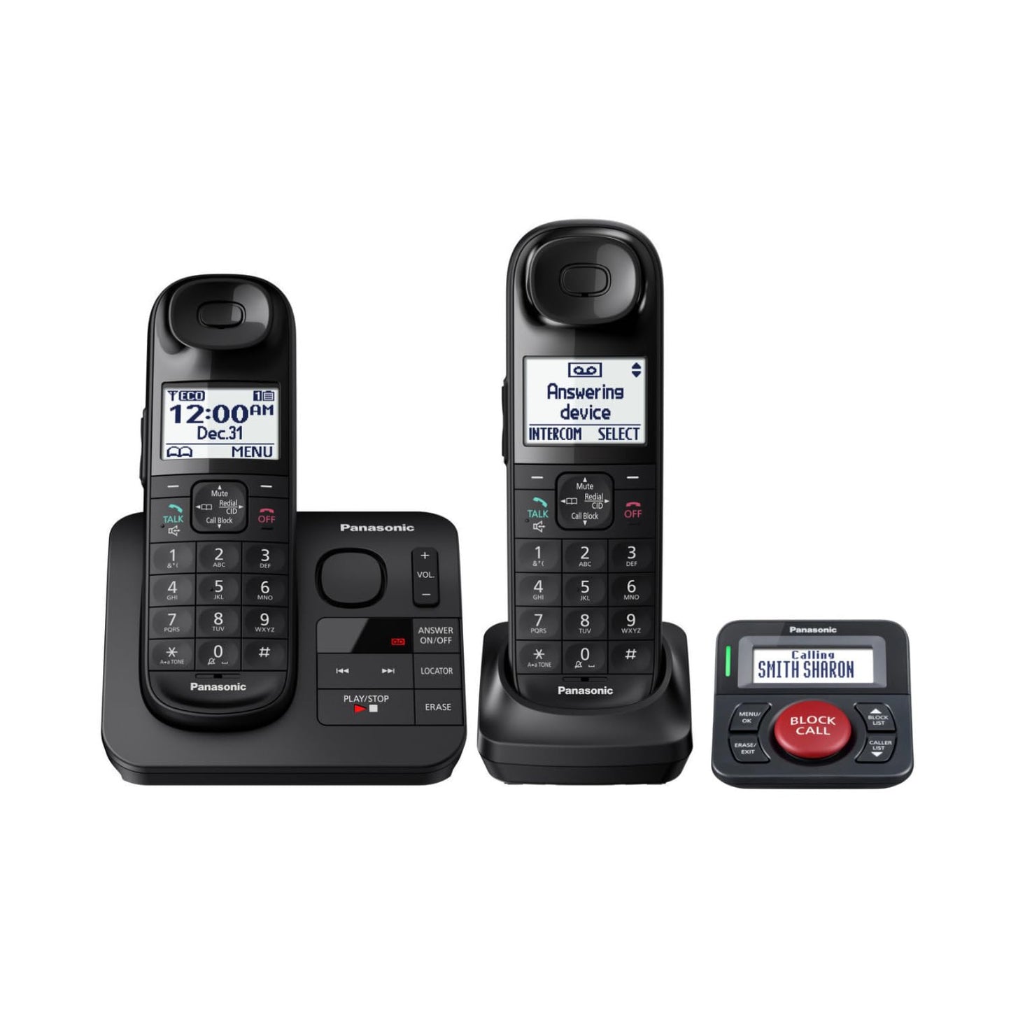Panasonic Expandable Cordless 2 Phone Answering System with Talking Caller ID Bundle with Call Blocker for Landline Phones