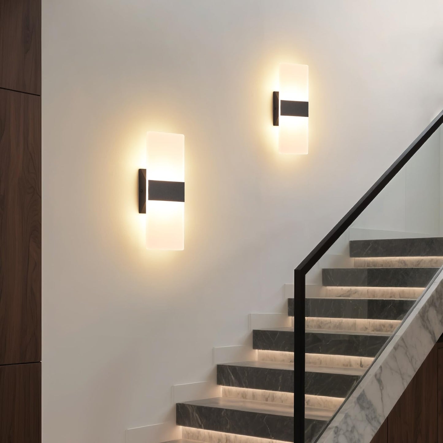 Joosenhouse Modern Dimmable LED Wall Sconce Set of 2, 11.4in Black Hardwired Light Fixture, 3000K Warm White Wall Lamp for Bedroom, Hallway