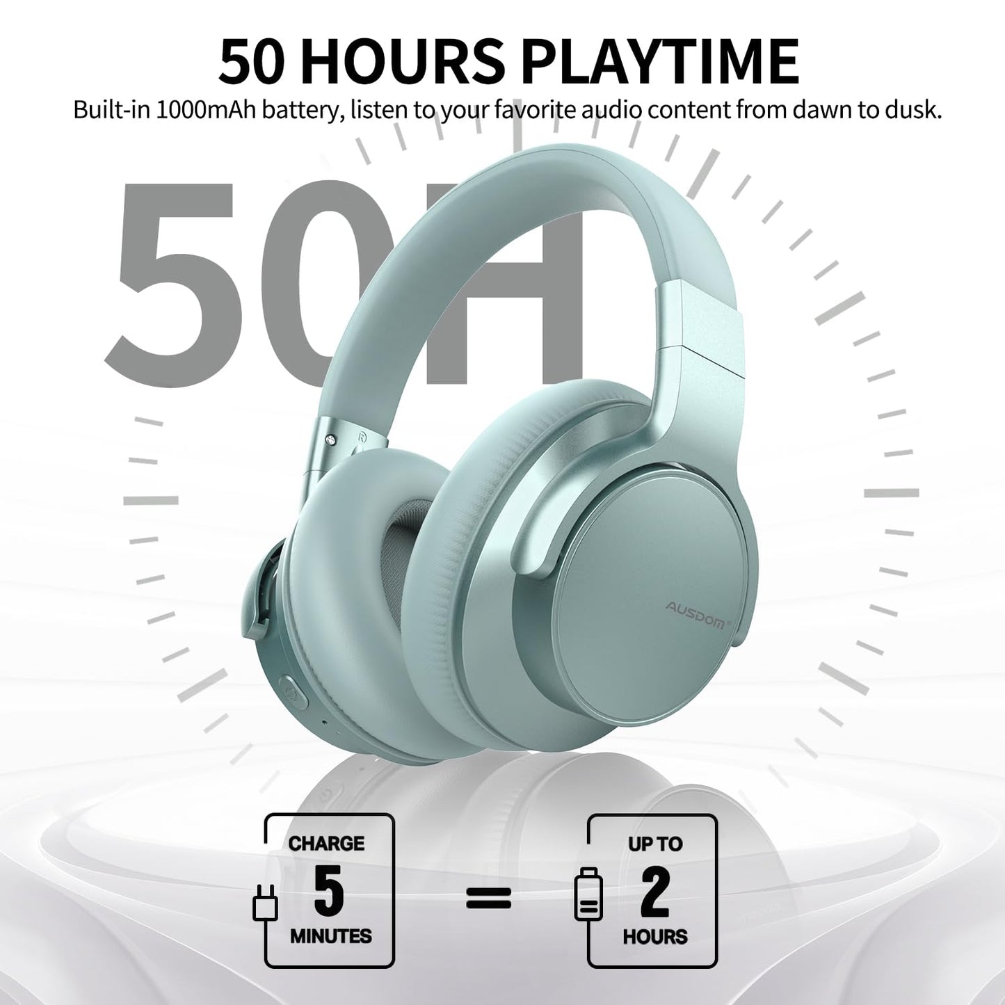 AUSDOM Wireless Noise Cancelling Headphones Bluetooth, E7 Over-Ear ANC Headphones with Microphone, 50Hrs Playtime, Hi-Fi Stereo Sound, USB C Charge…