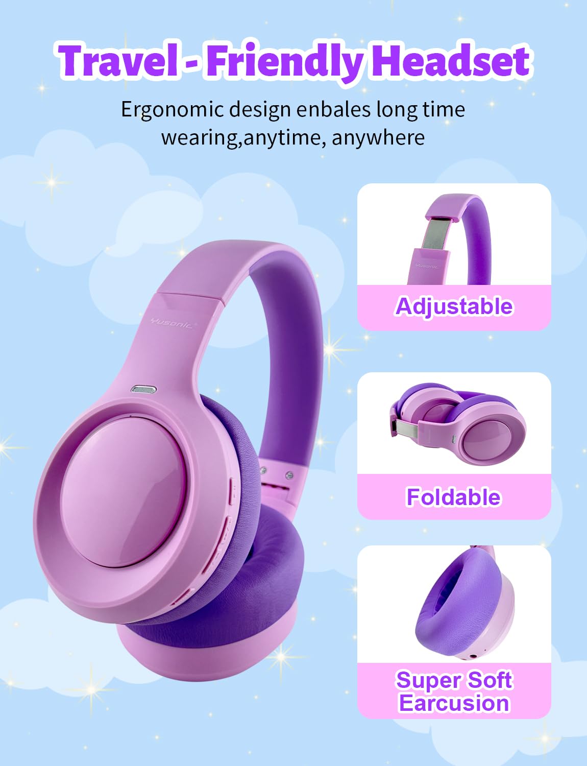 YUSONIC Active Noise Cancelling Headphones for Girls, 70H Play Time, Safe Volume 94dB, Bluetooth 6.0, Hybird ANC Kids Headphones Wireless…