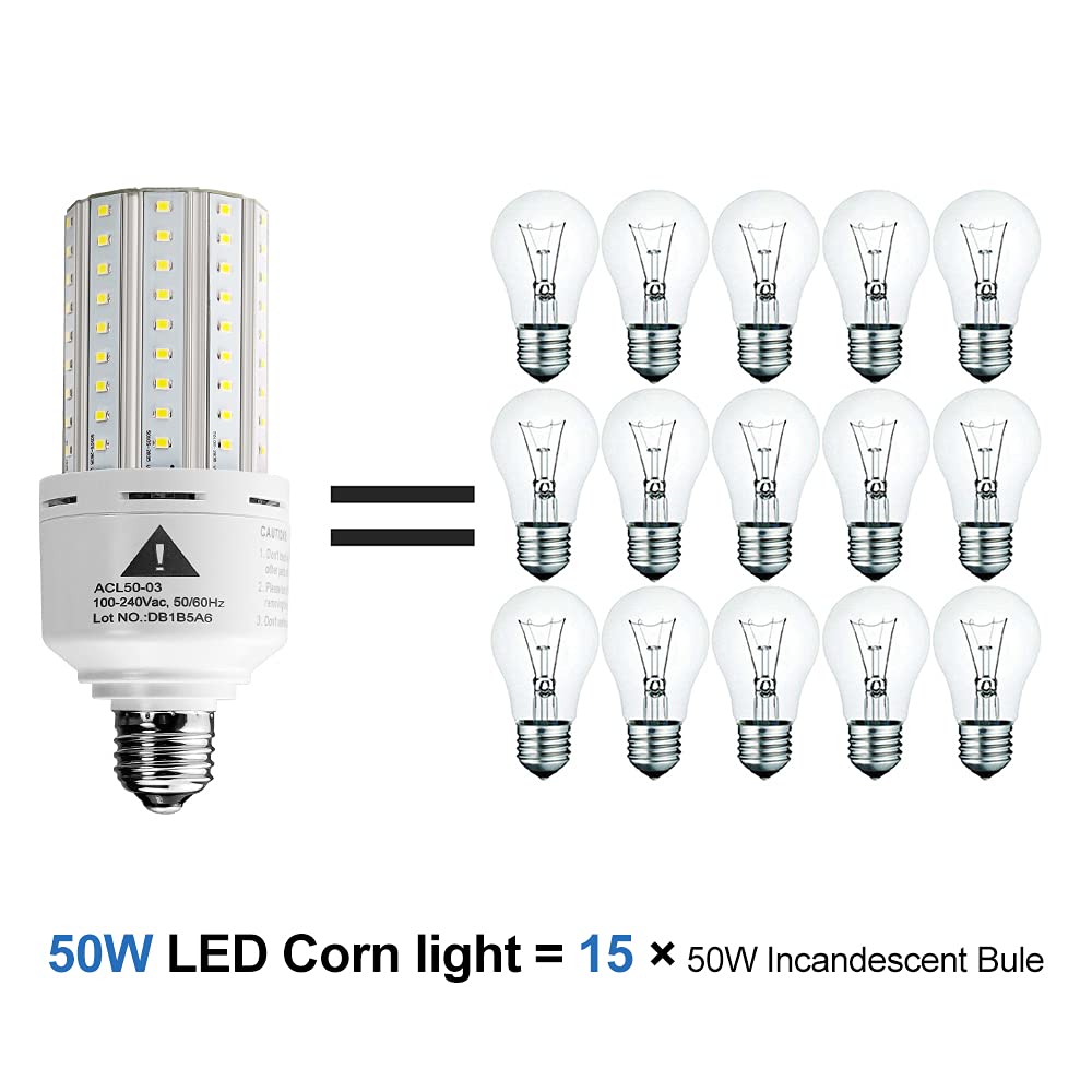 ZP 2-Pack Led Light Bulb 400W Equivalent 6250 Lumen 5000k Cool Daylight White E26/E27 Medium Base 50W Led Corn Light for Outdoor Indoor Lamp Area