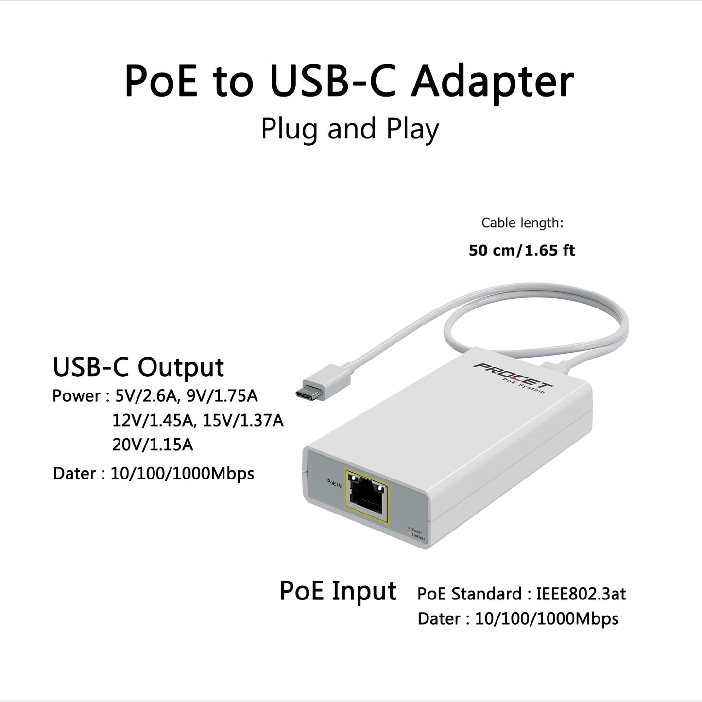 Gigabit PoE to USB C Converter for Smart Phone/Tablet, USB-C to Ethernet Adapter with 23W Charging, Power & Data 2-in-1 RJ45 Port to Type-C Adapter