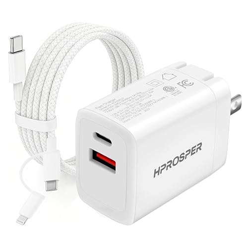 [2-in-1 Cable] 35W Dual Port ipad Charger, PD USB-C & QC3.0 Wall Charger with 3ft Cable for iPhone 17/16/15 Pro Max/Plus, iPad, Samsung, AirPods - 7X
