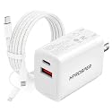 [2-in-1 Cable] 35W Dual Port ipad Charger, PD USB-C & QC3.0 Wall Charger with 3ft Cable for iPhone 17/16/15 Pro Max/Plus, iPad, Samsung, AirPods - 7X
