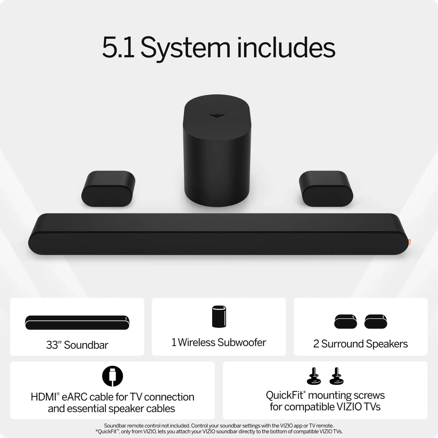 Vizio SV510M-0806B-RB 33" Dolby Atmos 5.1 Ch Soundbar System with Dolby Atmos and DTS:X, Black - Certified Refurbished