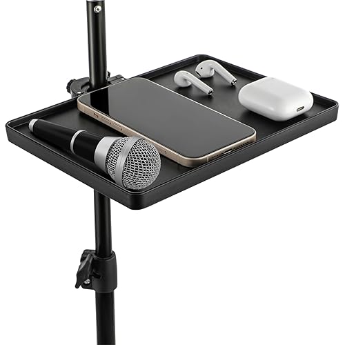 Microphone Stand Tray, Universal Clamp-On Rack Tray, Mic Stand Holder with Strong Load Capacity, Microphone Stand Shelf for Live Streaming Recording