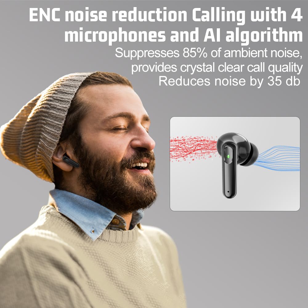 JBMI Bluetooth Earbuds Wireless Headphones, 50H Deep Bass Ear Buds with 4 Noise Cancelling Microphone, IPX5 Waterproof Earphones for iPhone Android