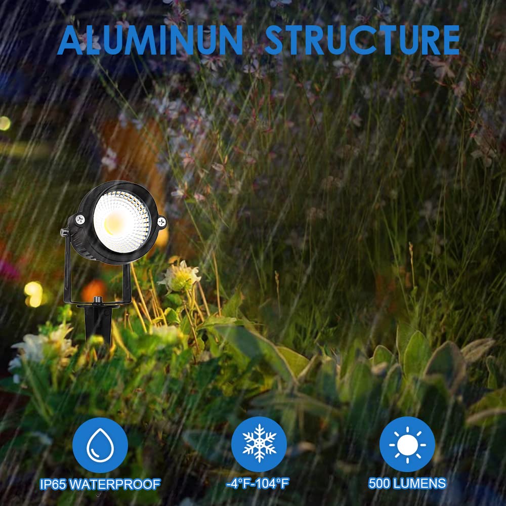 ELEGLO Landscape Lights 5000K,Low Voltage Led Landscape Lighting, 12V AC/DC Waterproof Landscape Spotlights Outdoor with Stake for Tree Flag Spot