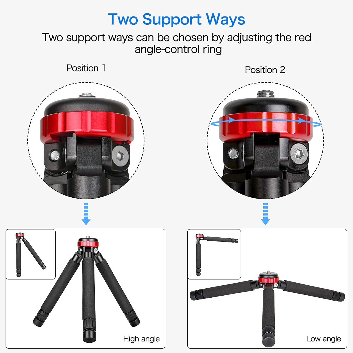 Koolehaoda Metal Mini Tripod with 360° Ball Head and 1/4" Screw Desktop Tabletop Stand Tripod for Cameras,Load up to 8kg - (MT-02+D28)