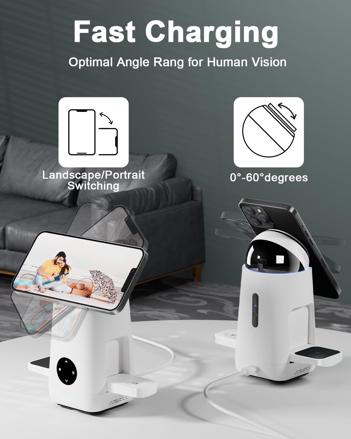 3-in-1 Charging Station for Apple & Samsung - Qi2 Certified 15W Rotating Wireless Mag-Safe Charger Stand for Apple - iPhone 17 16 15 14 13 12
