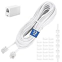 Uvital Phone Extension Cord 33Ft(10m), Telephone Cable with Standard RJ11 Plug and 1 in-Line Couplers and 20 Cable Clip Holders, White
