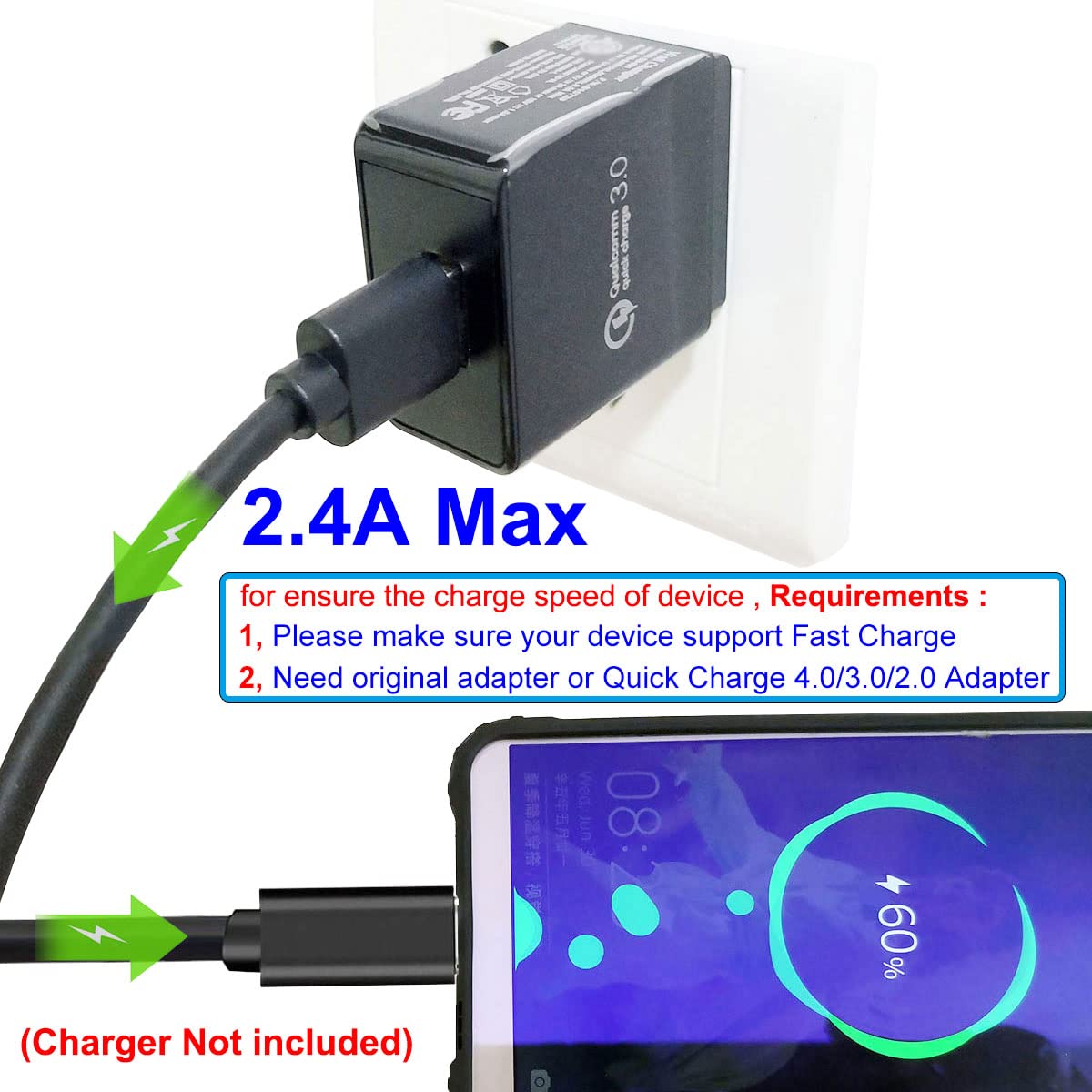 UNIDOPRO 2Pcs 3FT 12mm Long Tip Micro USB Cable Compatible with Blackview BV4000 BV4900 BV5500 Pro/Plus BV5800 BV6000 BV6000s /Oukitel WP12 WP8 Pro