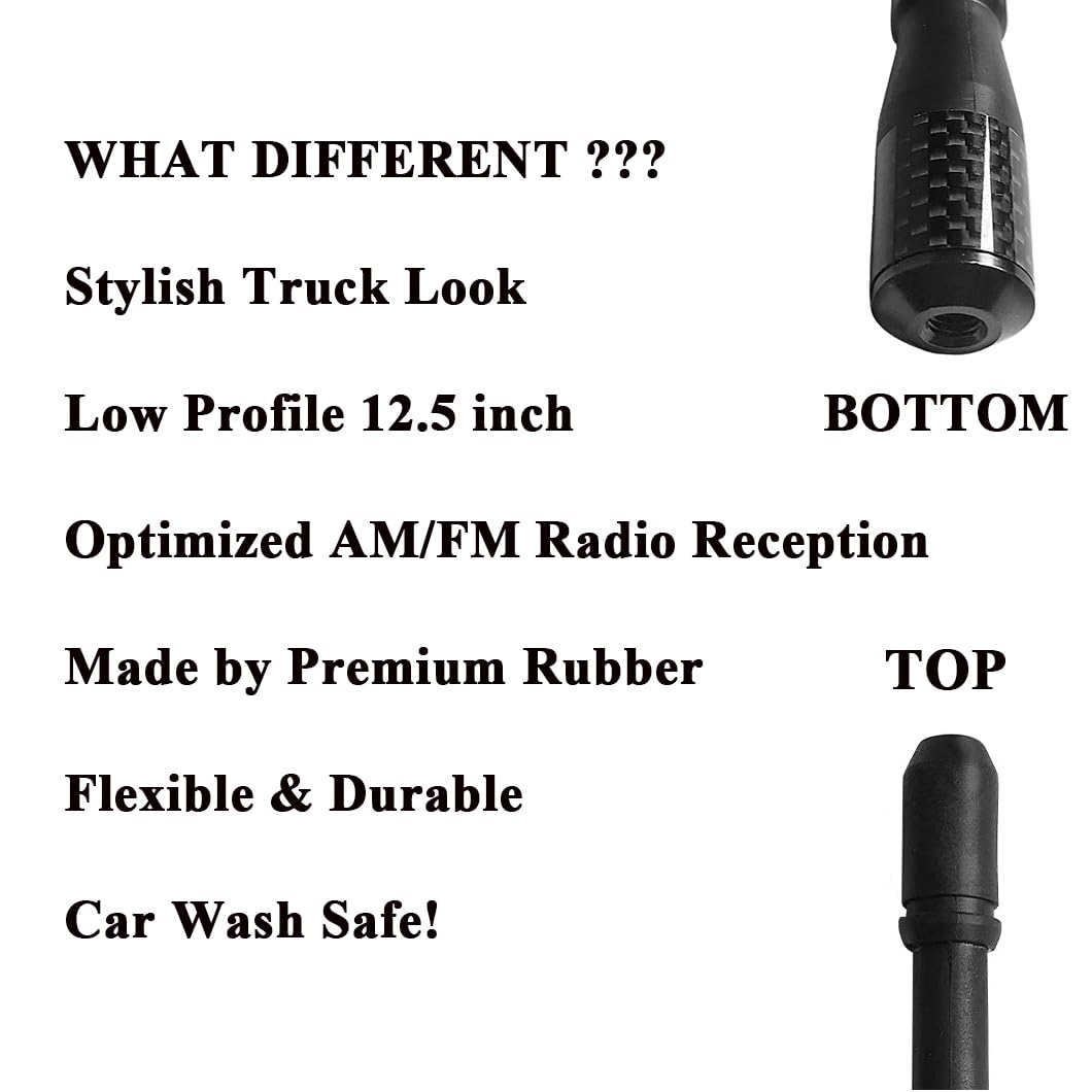 Truck Radio Antenna Fit for Chevy Silverado (1999-2024) & for GMC Sierra/Denali (1999-2024) | Optimized AM/FM Radio Reception | 12.5" Flexible Durable