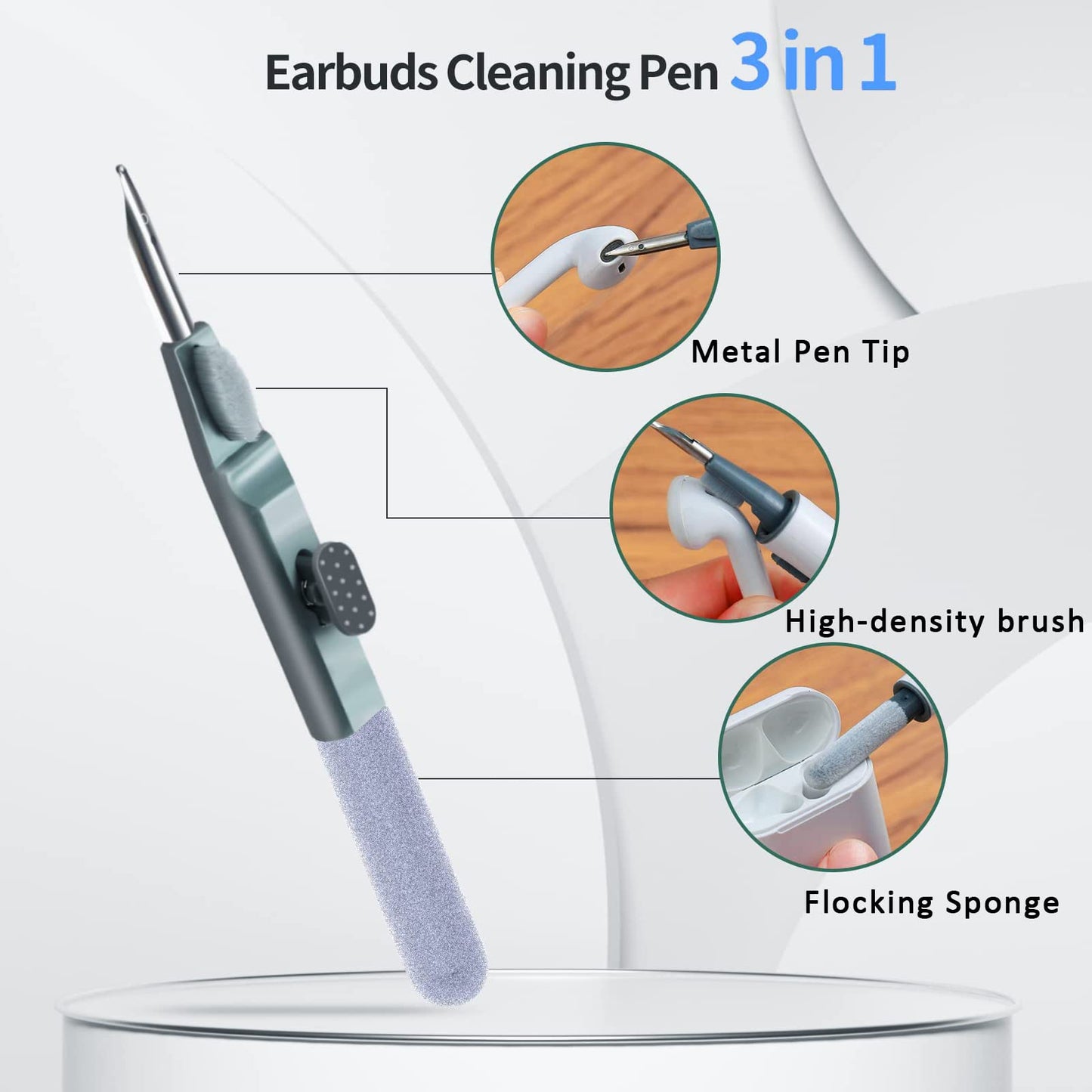 Airpod Cleaner Kit, Earbud Cleaning Kit for Airpods Pro 1 2 3,Multi-Function Cleaning Pen with Soft Brush Flocking Sponge, Suitable for Bluetooth
