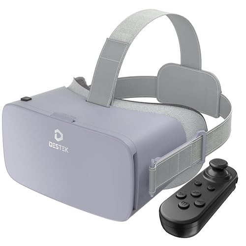 DESTEK V5 VR Headset for Phone, 128 Premium VR apps Included, Anti-Blue Eyes Protected HD Lenses, 110° FOV Virtual Reality Headsets for iPhone
