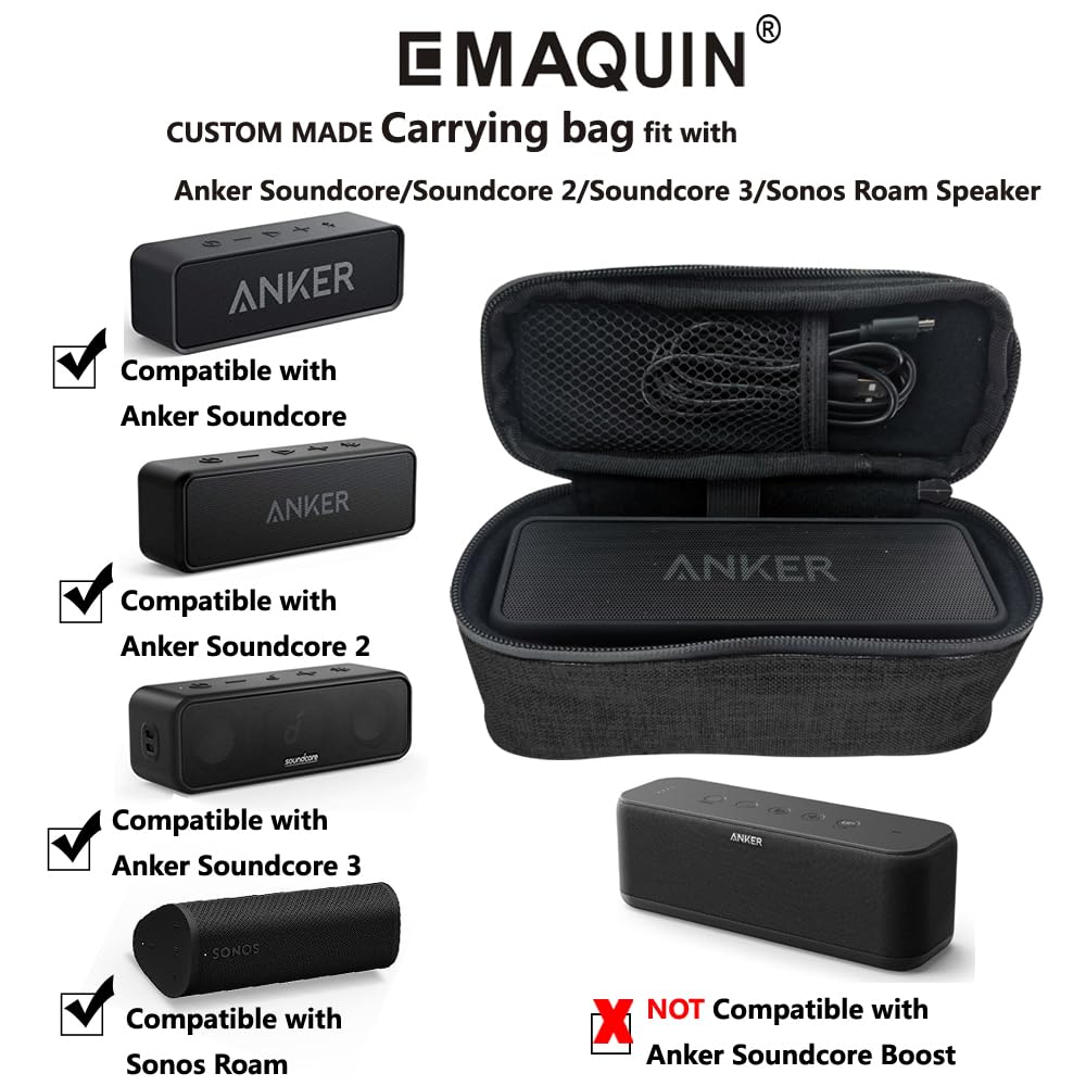 EMAQUIN Travel and Storage Carrying Case Bag for Sonos Roam/Anker Soundcore 3 Bluetooth Speaker(Also fit for Anker Soundcore/Anker Soundcore 2