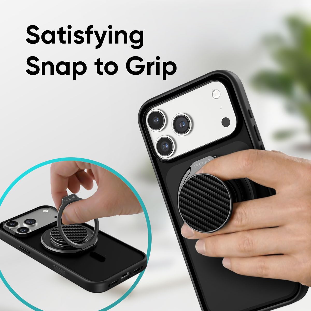 FLOLAB ForgeGrip Strong Magnetic Phone Holder & Phone Grip for MagSafe Grip iPhone Accessories Magnetic Phone Grip, Ring Holder & Stand, Satisfying