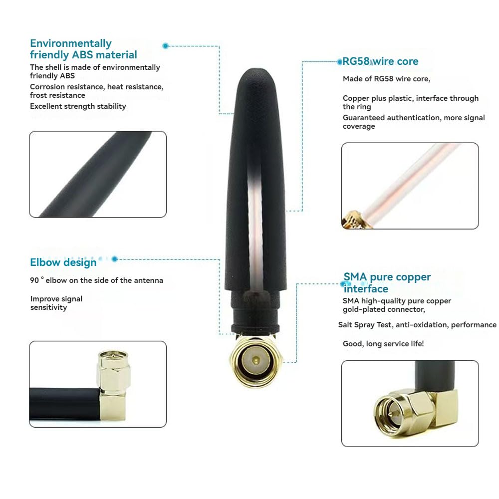 CENXIFJUDZ 2.4ghz 2.4G WiFi Antenna 2dbi SMA Male (Pin) Connector Network Aerial with Mini PCI U.FL to SMA Female WiFi Pigtail RF1.13 Cable 15cm(Pack