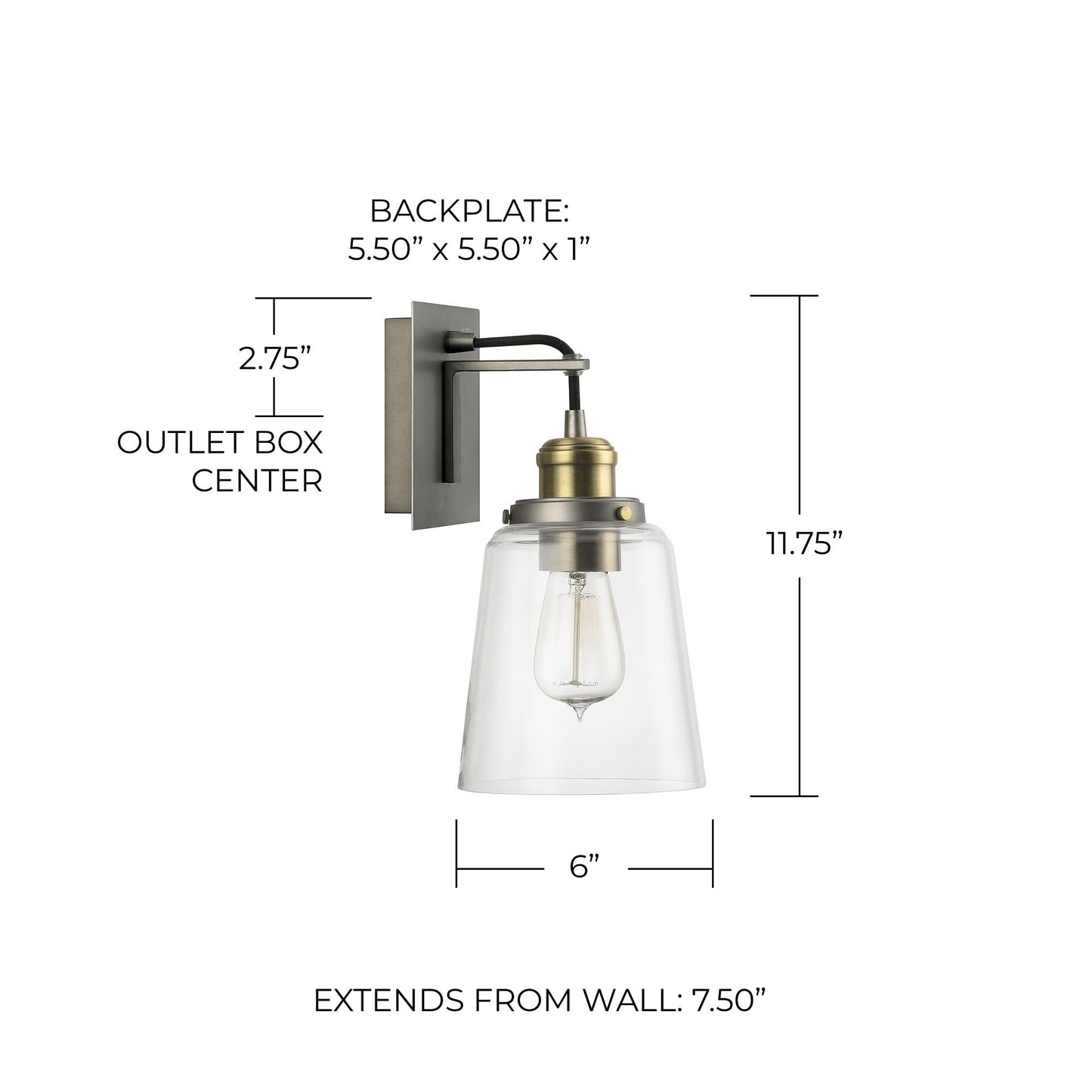 Capital Lighting 3711GA-135 Fallon Clear Glass Wall Sconce, 1-Light 100 Watt, 12" H x 6" W, Graphite