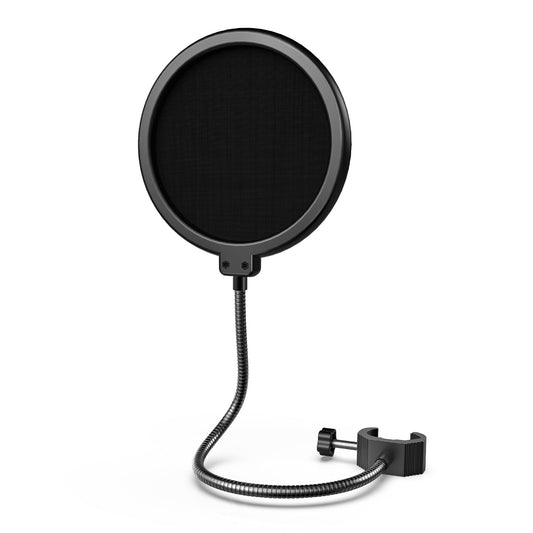 FIFINE Microphone Pop Filter for Boom Arm or Desktop Stand, Mic Shield with Dual Layers, Gooseneck Clip, Fit for Streaming, Podcasting, Voice-Over