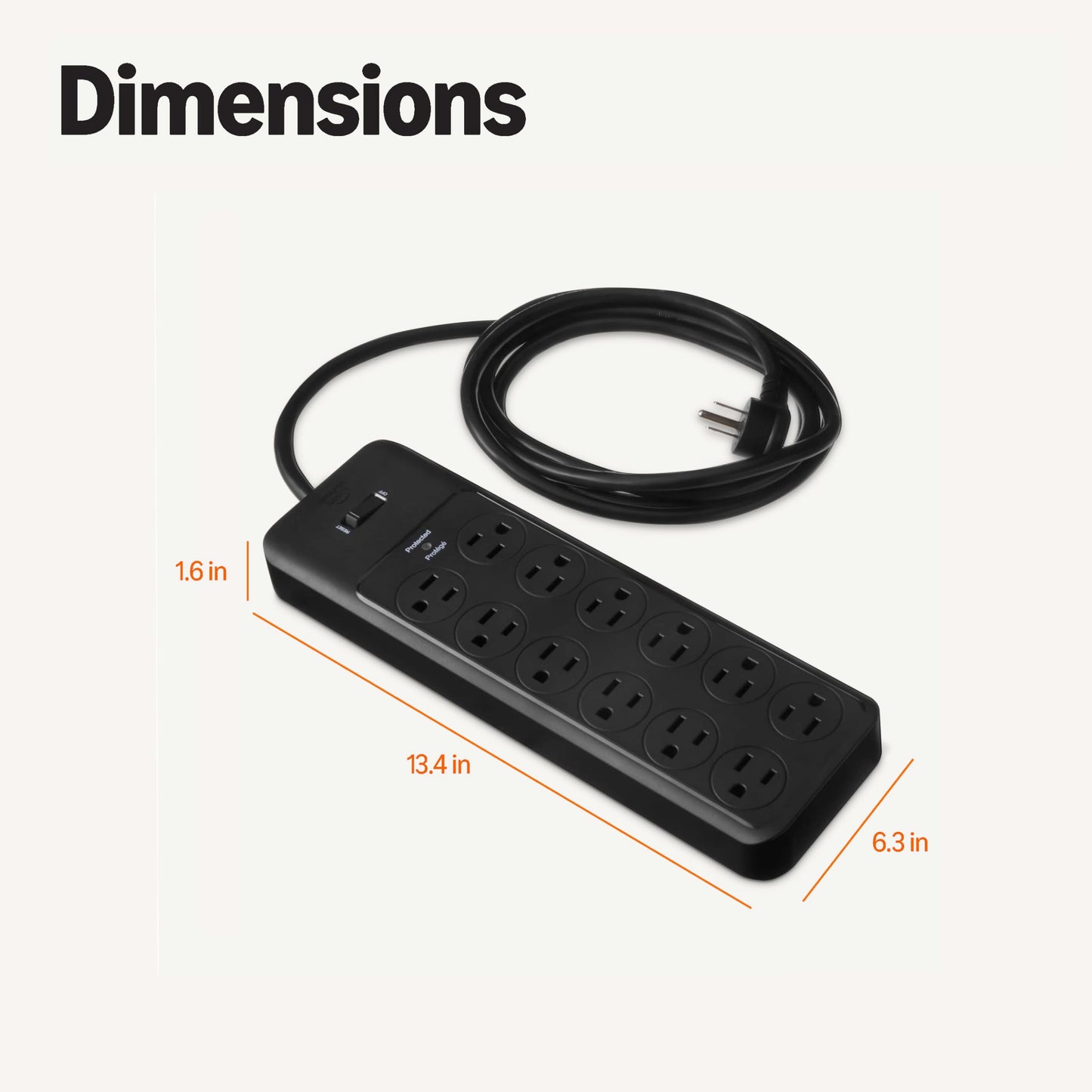Amazon Basics 12-Outlet Surge Protector Power Strip, 4000 Joules, 8ft Extension Cord, Rectangle, for Home, Office, Gaming Room, Black