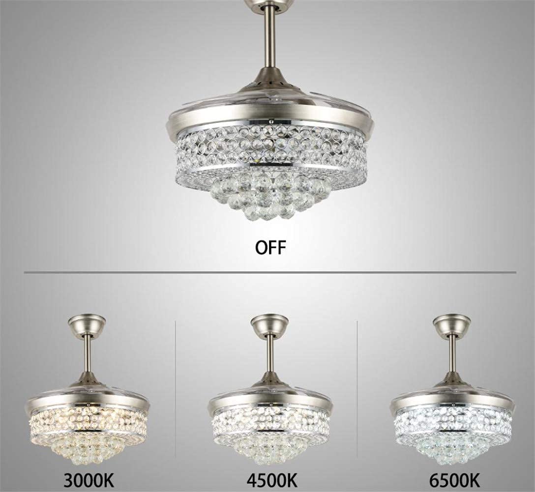Angry Pryo 42" Crystal Ceiling Fan with Light Retractable Blades Modern LED Chandelier Remote 3 Colors 3 Speeds Silent Ceiling Fans Lighting