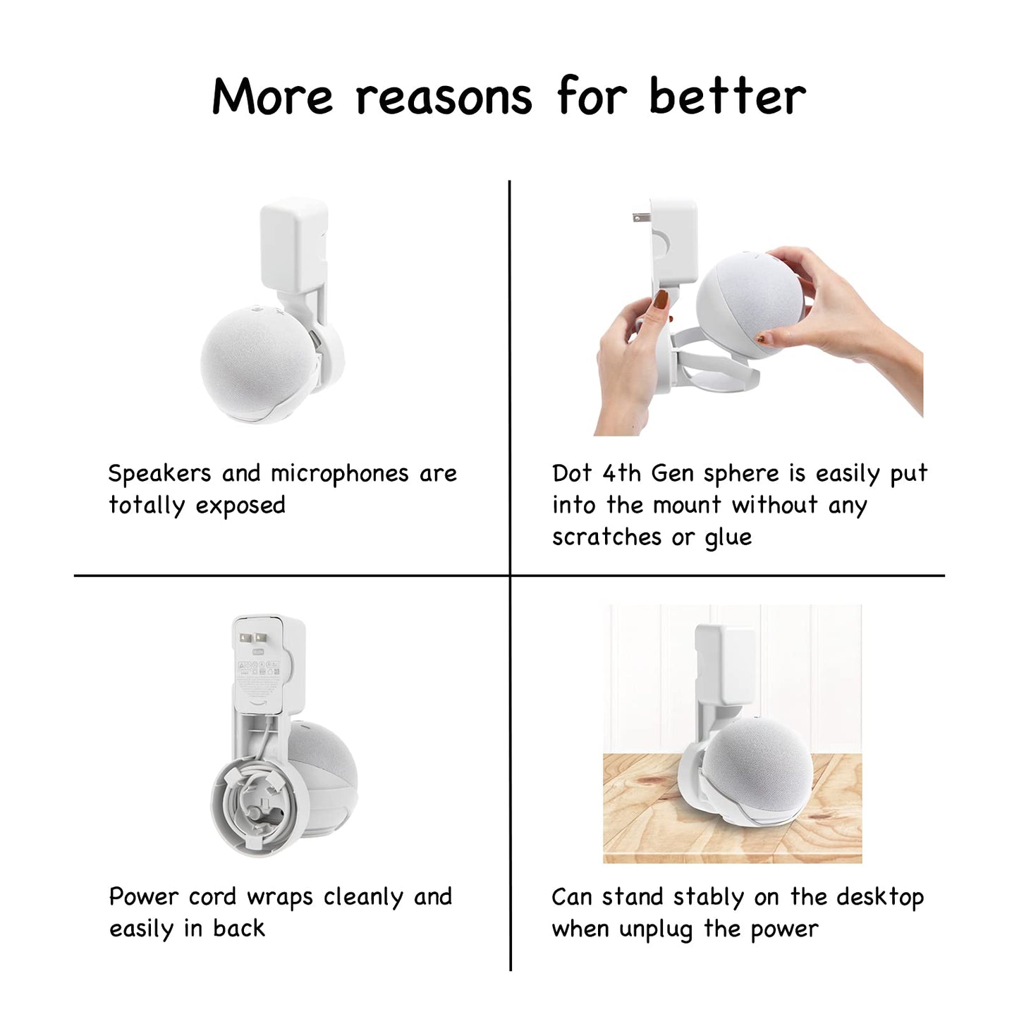 ZUOLACO Wall Mount Holder for Dot 4th/5th Generation, Outlet Hanger for Dot 4th/5th Gen, Smart Speaker Stand, Space-Saving Accessories, Built-in Cable