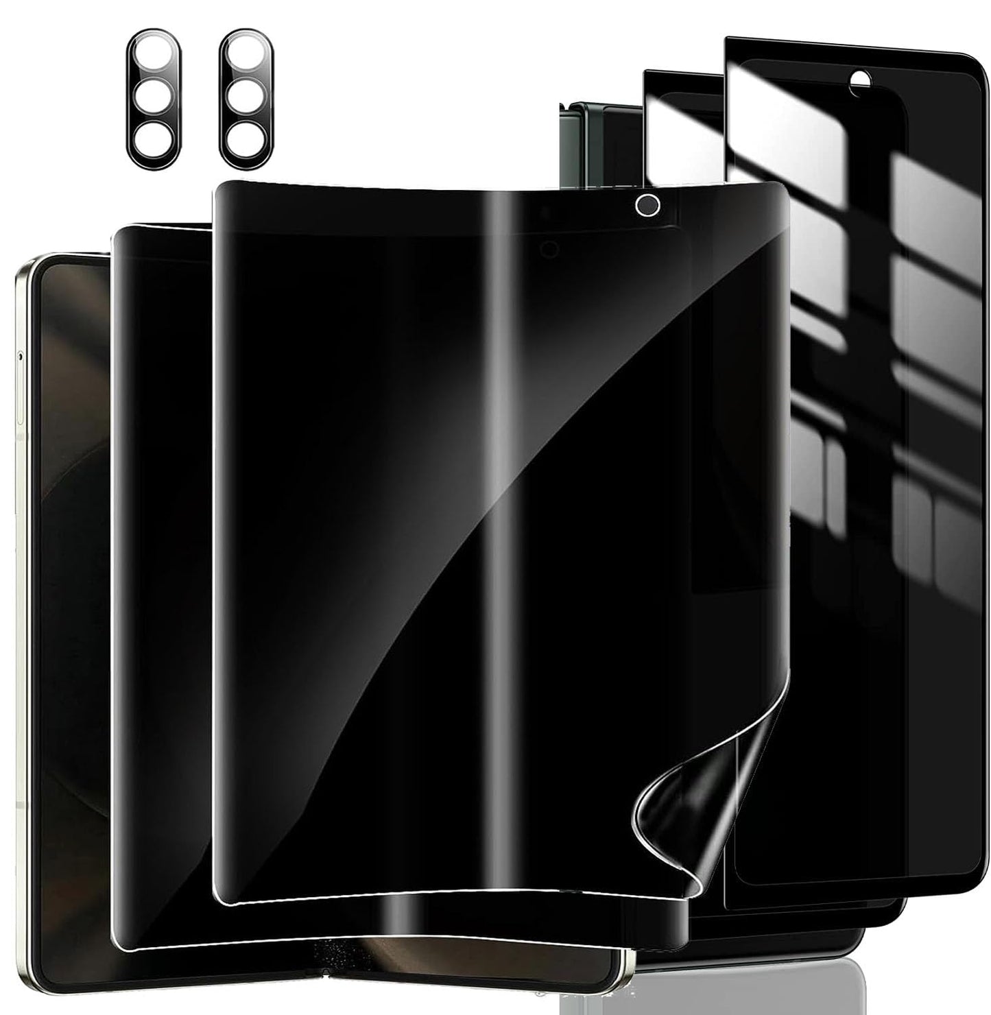 ELEYBTEH 2 Privacy Tempered Glass Front Screen Protector for Samsung Galaxy Z fold 7+ 2 Privacy Inner Soft Film Protector+ 2 Camera Lens Protector+ 2