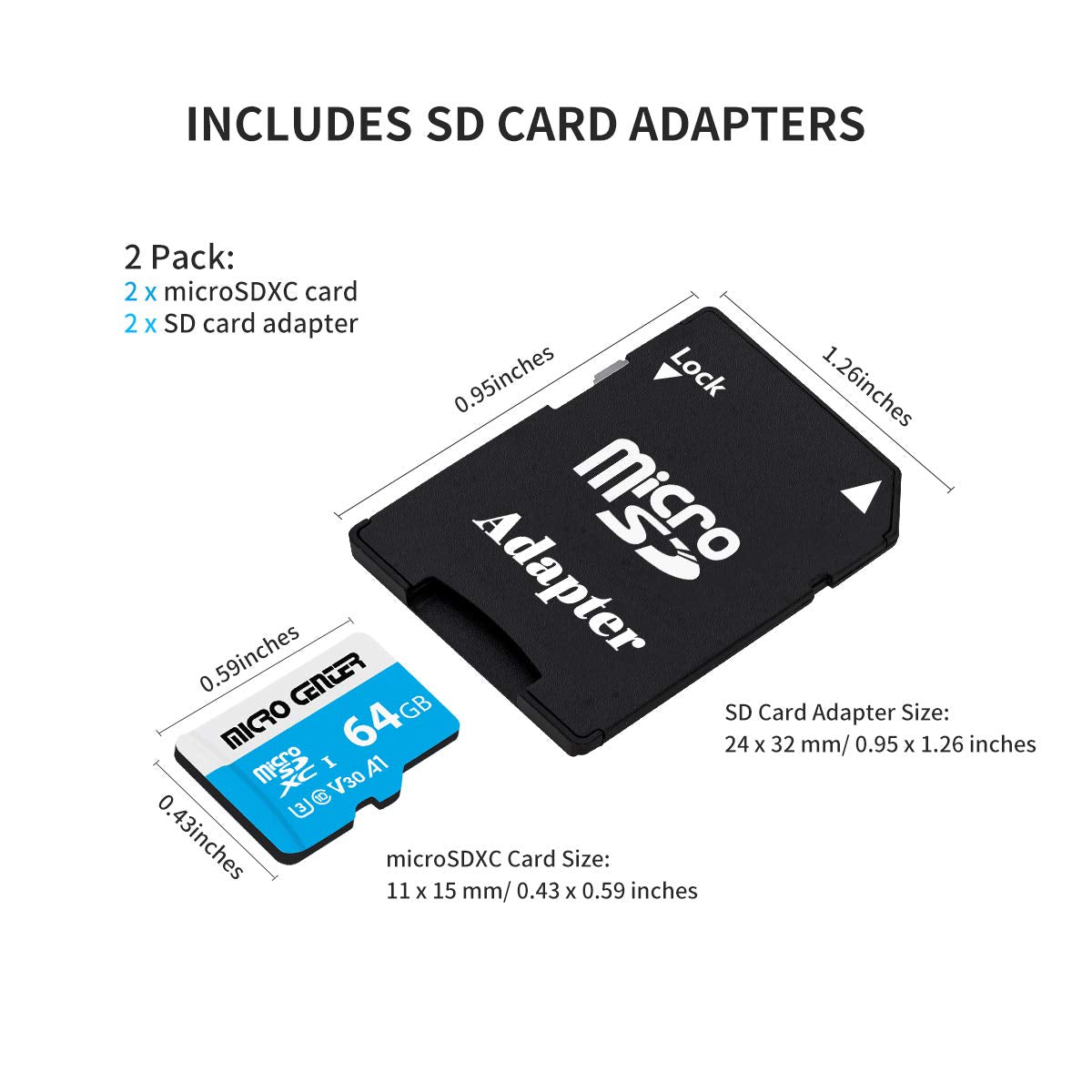 Micro Center 64GB microSDXC Card 2 Pack, Nintendo-Switch Compatible Micro SD Card, UHS-I C10 U3 V30 4K UHD Video A1 R/W Speed up to 95/30 MB/s Flash