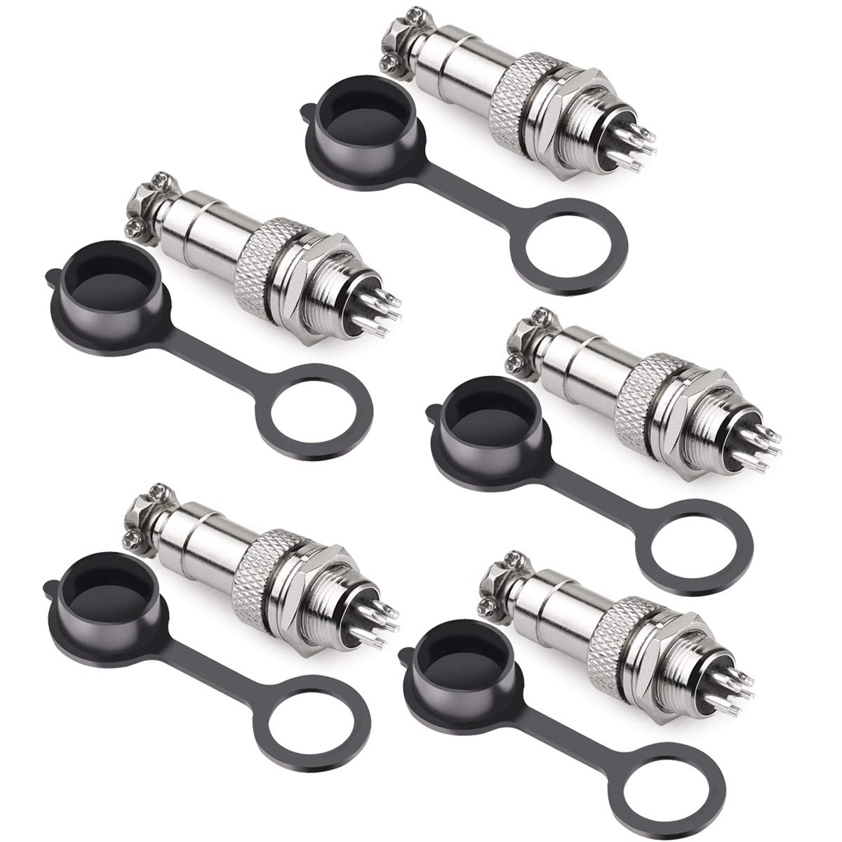 DIYhz GX12 5 Pins Panel Metal Mount Circular Metal Aviation Connector Adapter Male Female Plug Socket with Waterproof Cap (5 Pcs)