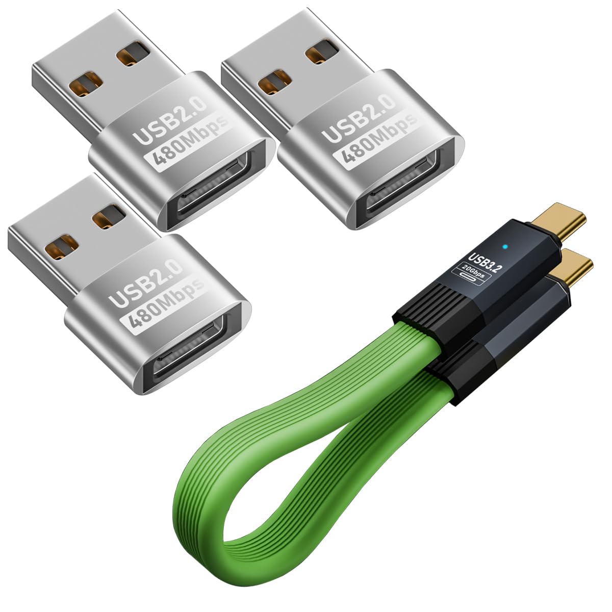 rgzhihuifz USB C Female to USB Male Adapter 4-Pack USB C to USB C Cable, 3.2 Gen 2 USB-C Cable 20Gbps USB C Cable 100W PD Fast Charging Cable