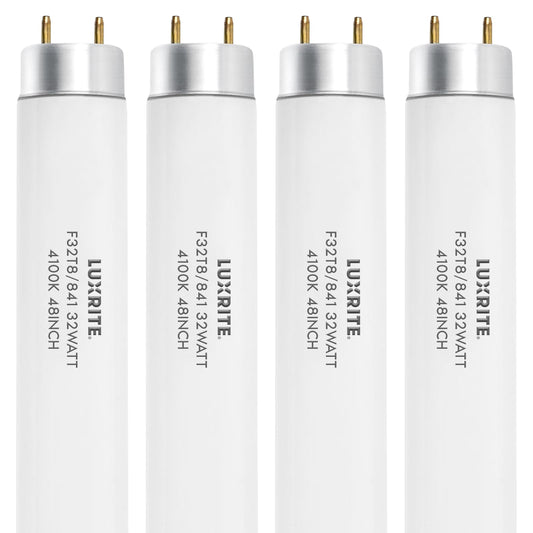 LUXRITE F32T8/841 32W 48in T8 Fluorescent Tube Light Bulb, 4100K (4 Pack)