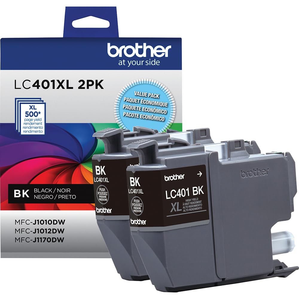 Brother Genuine LC401XL 5-Pack (2 Black Cyan Magenta Yellow) High Yield Ink Cartridges Bundle with Deco Essentials Printer eBook for MFC-J1010DW