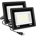 Sunkkes 2 Pack 80W LED Flood Light Outdoor, 9600LM Super Bright FloodLight with Plug, 5000K Daylight White IP66 Waterproof Commercial Lighting