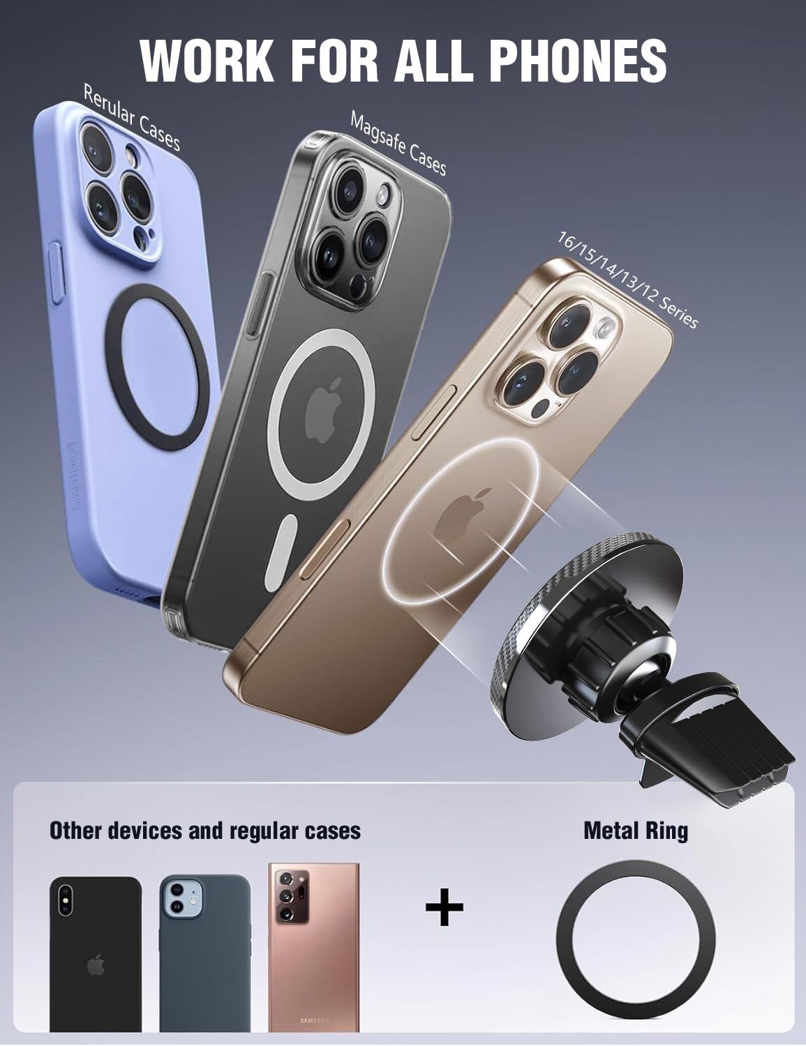 akdesgang Car Mount, [Perfect for Travel] [Quick Install] Ultra Magnetic Mag Safe Car Phone Holder Vent, Car Accessories Fit for iPhone 16 Pro Plus