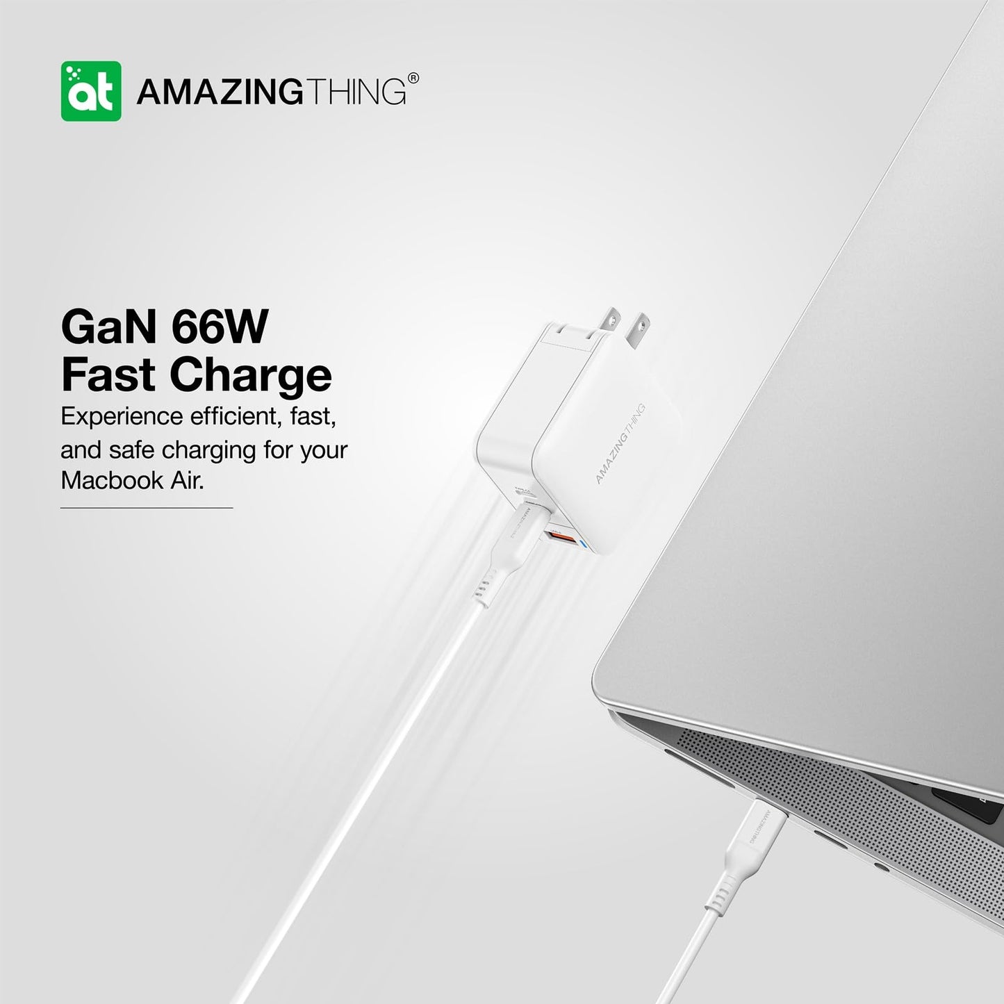 66W GaN Wall Charger with 2 Type C and 1 USB A Ports, Fast USB C Charger Block, Compact Charging Power Adapter for MacBook