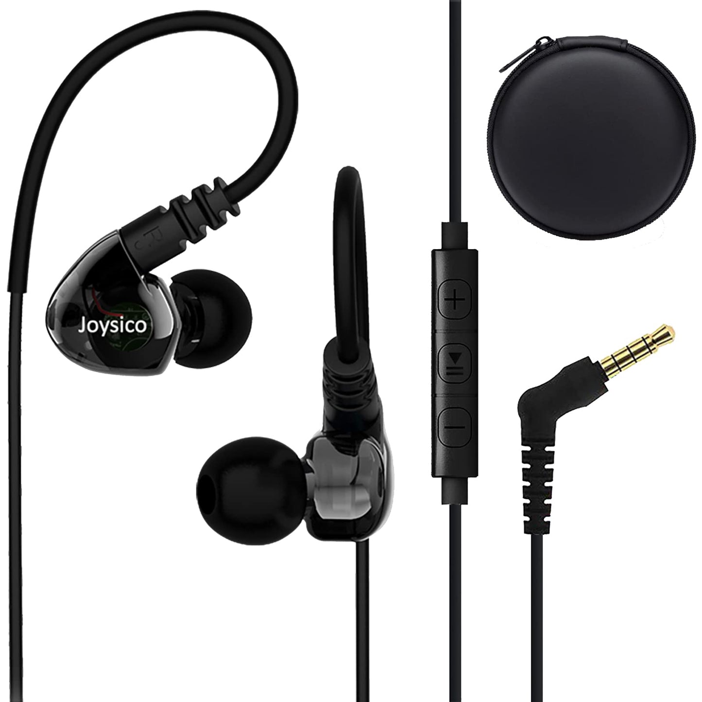 Joysico Wired Sport Running Headphones Over Ear in-Ear Earbuds w Mic Black