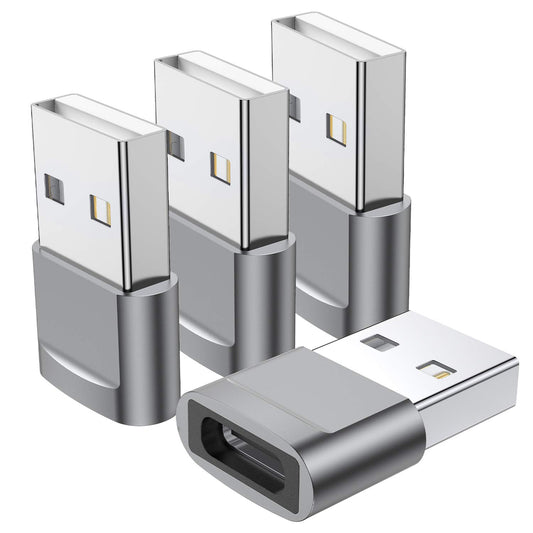 USB C Female to USB Male Adapter (4-Pack), Type C to USB A Charger Converter for iPhone 17 16 15 14 13 12 11 Pro Max, Samsung Galaxy S25 S24 S23 S22…