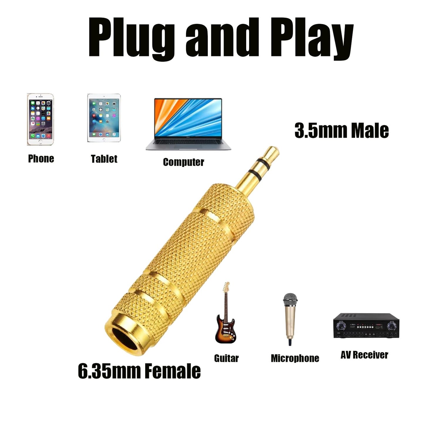 hrsyyl 8pcs Audio Jack Adapter 6.35mm to 3.5mm Auxiliary Audio Adapter Sets 4pcs 6.35mm Male to 3.5mm Female Audio Adapter and 4pcs 1/4 Female to 1/8